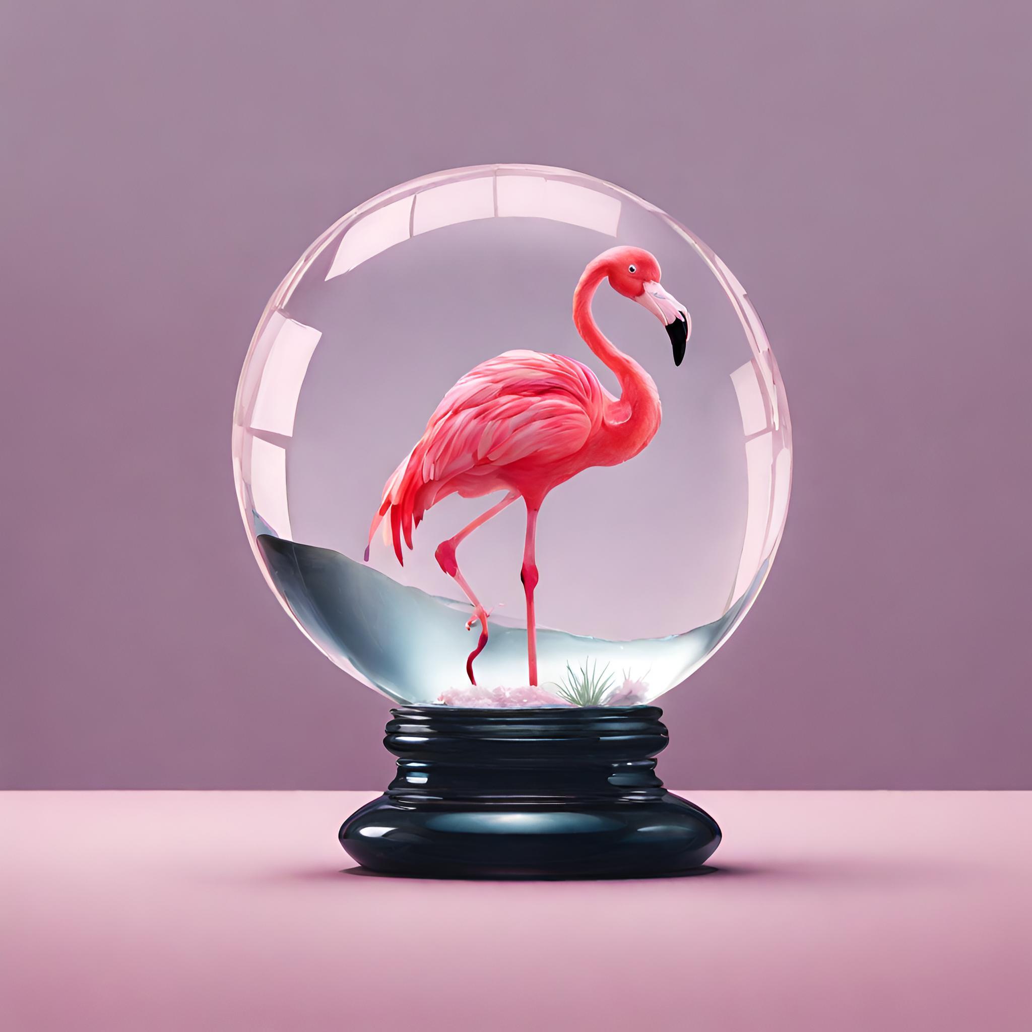 crystal ball with a flamingo inside
