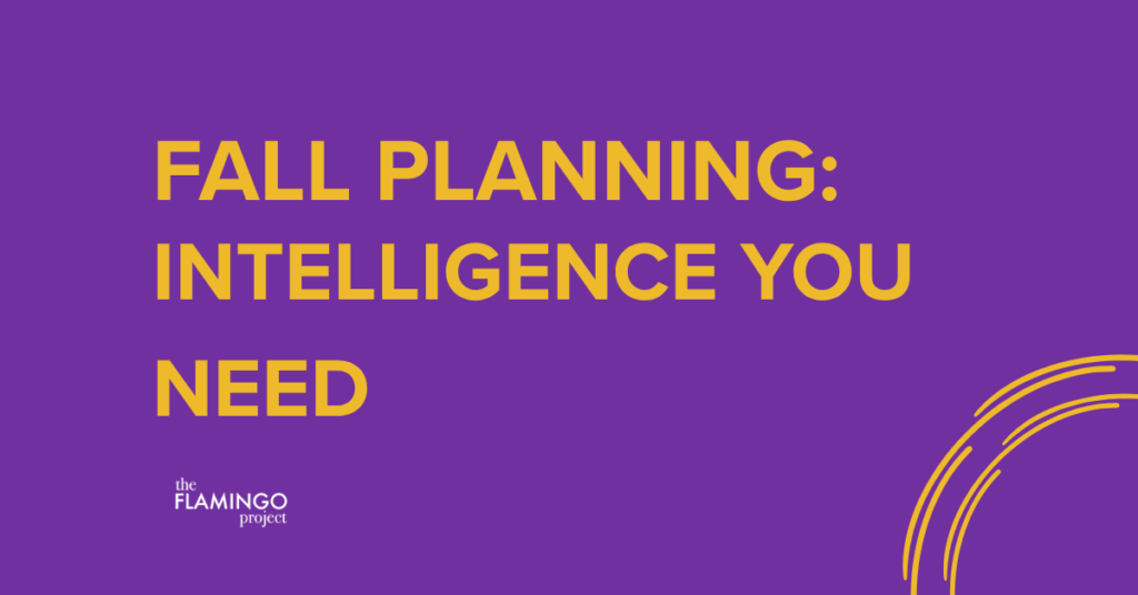 Header graphic for The Flamingo Project blog post Fall Planning The Intelligence You Need, purple background with gold text and the Flamingo Project logo
