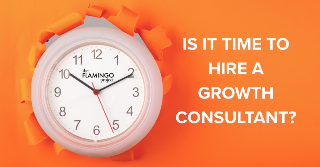 Clock breaking through an orange background beside the title "Is It Time to Hire a Growth Consultant?" representing the urgency of strategic growth planning for AEC firms.