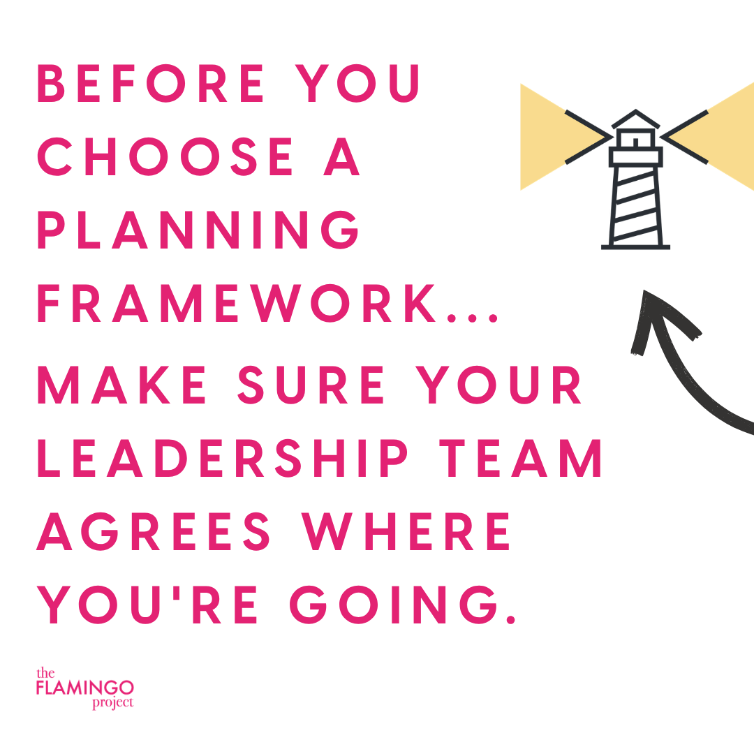 Graphic stating, "Before you choose a planning framework… Make sure your leadership team agrees where you're going."