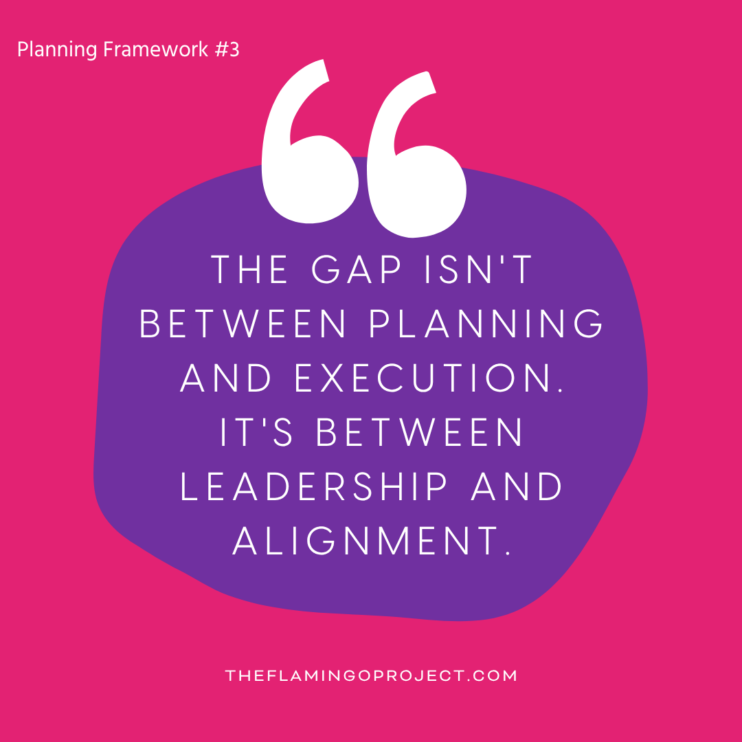 Graphic stating, "The gap isn't between planning and execution. It's between leadership and alignment."